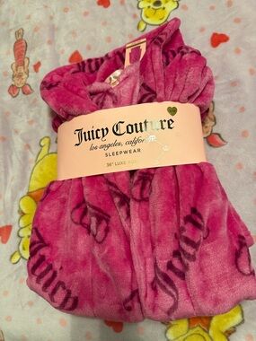 Juicy Couture Bright Pink Plush Robe with Branded Trim